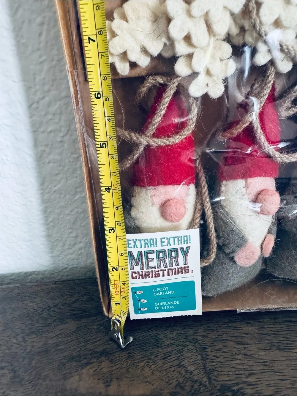 Christmas Holiday Gnome Snowflake Plush Wool Garland